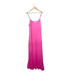 Line and Dot Pink Ruffle Hem Maxi Dress V-Neck Spaghetti Strap Womens Size M NEW